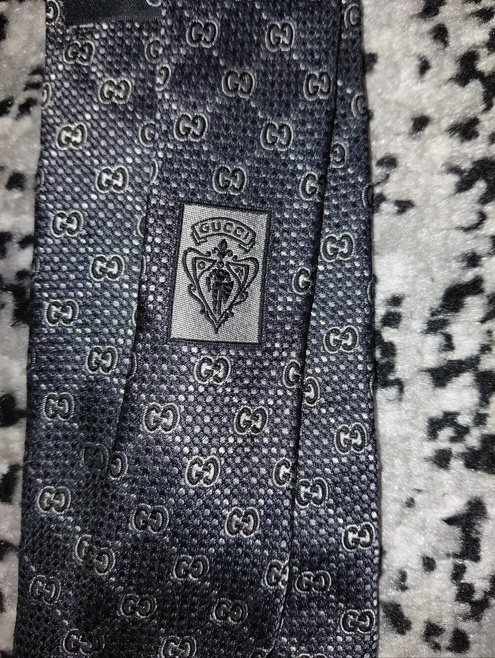 Authentic Gucci GG Monogram Silk Tie | Dark Grey / Charcoal Luxury Necktie CC